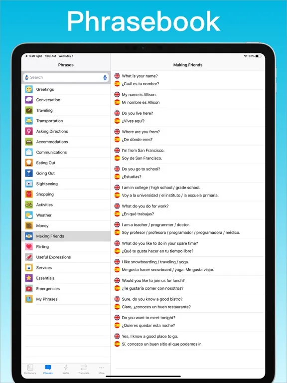 Ảnh chụp màn hình của Spanish Translator + © iPad 