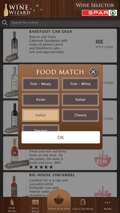 SPAR Wine Wizard Screenshots
