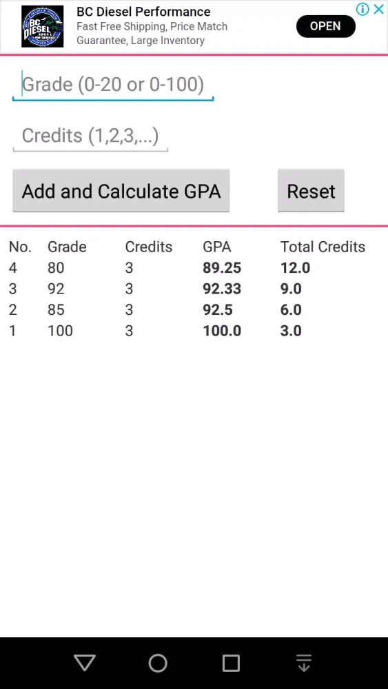 Tangkapan layar Free GPA Calculator