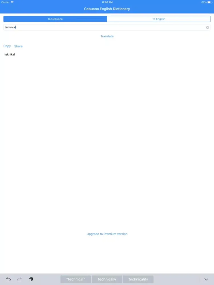 Tangkapan skrin Cebuano English Dictionary iPad 