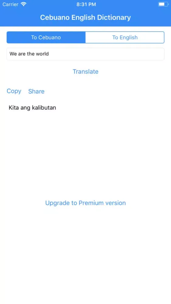 Tangkapan skrin Cebuano English Dictionary