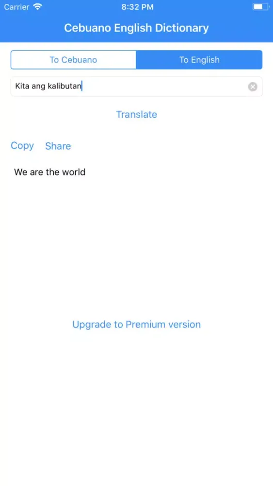 Tangkapan skrin Cebuano English Dictionary
