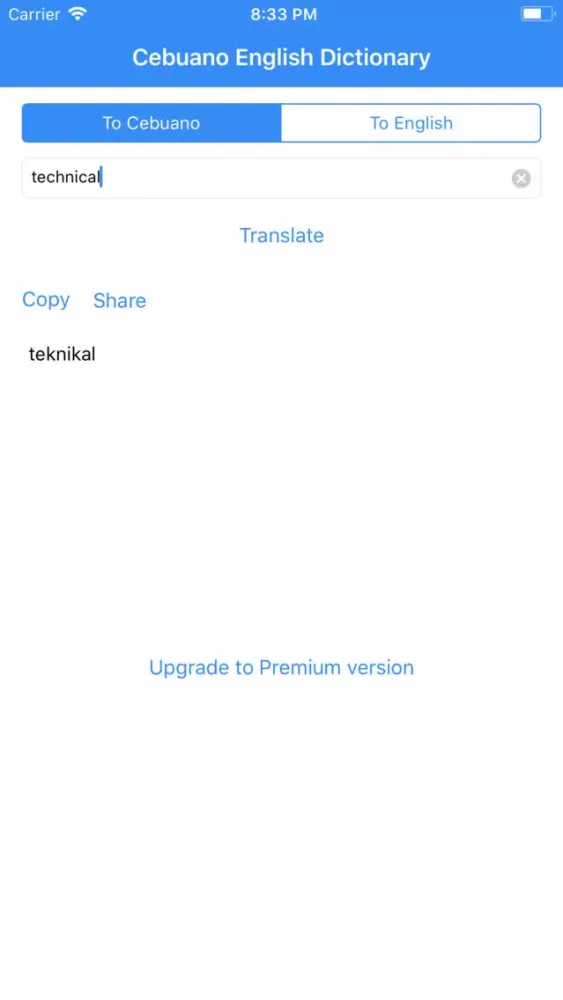 Tangkapan skrin Cebuano English Dictionary