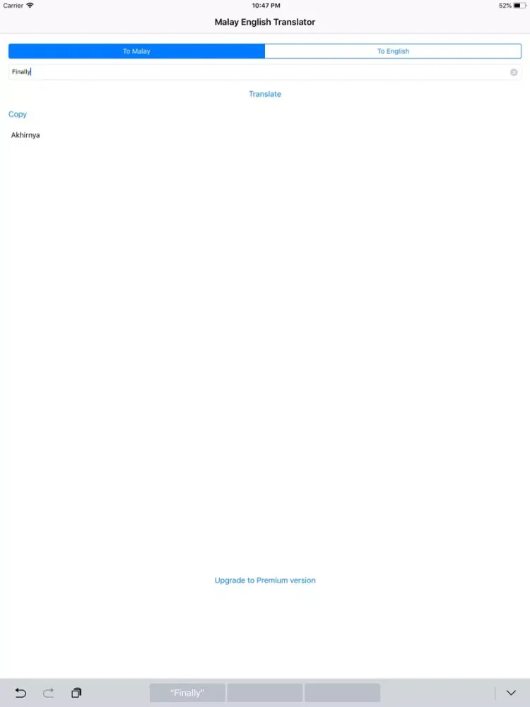 Tangkapan skrin Malay English Translator iPad 