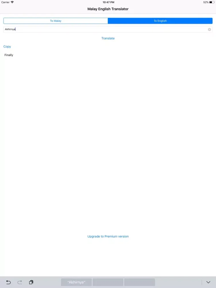 Tangkapan skrin Malay English Translator iPad 
