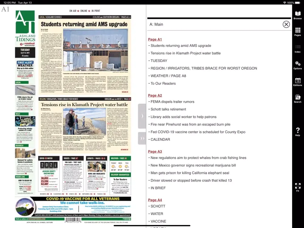 Tangkapan skrin Ashland Tidings eEdition iPad 