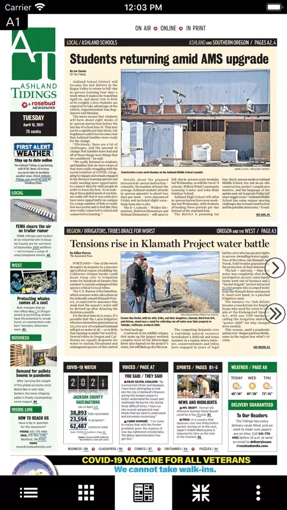 Tangkapan skrin Ashland Tidings eEdition