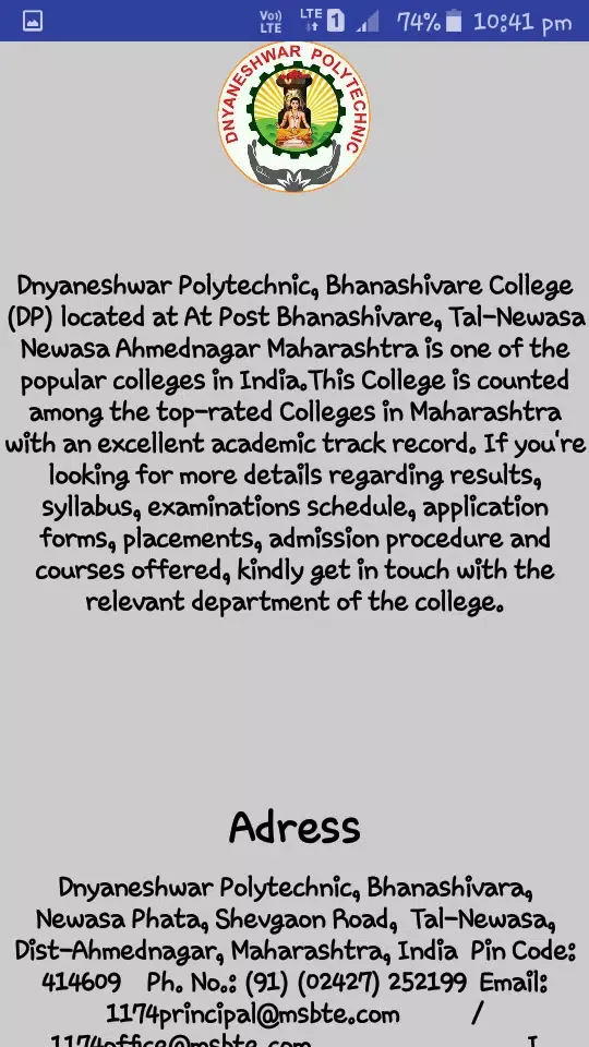 Zrzuty ekranu Dnyaneshwar Polytechnic