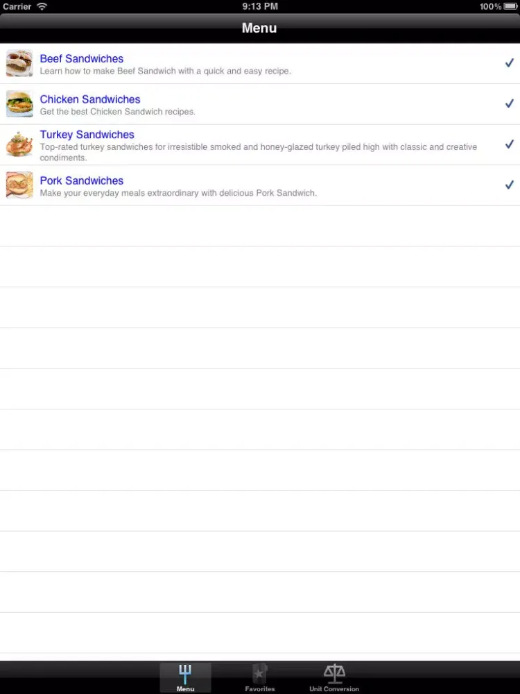 Sandwiches. iPad  Screenshots