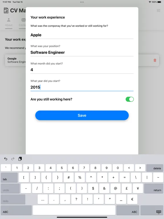 CV Maker Builder iPad  Screenshots