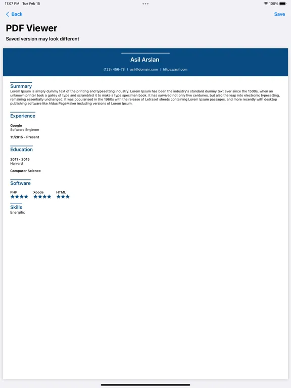 CV Maker Builder iPad  Screenshots