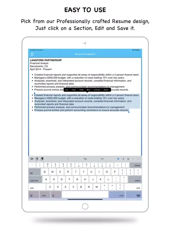 Resume Builder - CV Creator iPad  Screenshots