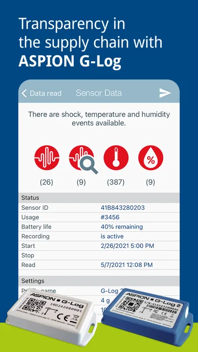 Zrzuty ekranu ASPION G-Log Data logger