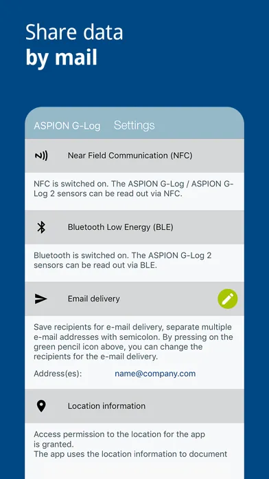 Zrzuty ekranu ASPION G-Log Data logger