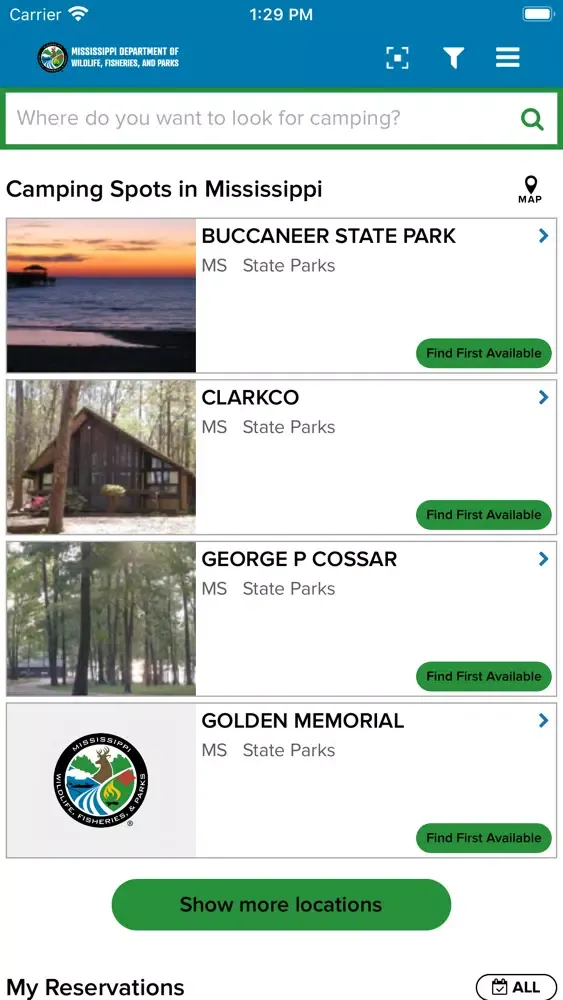 Captures d'écran de MS State Parks