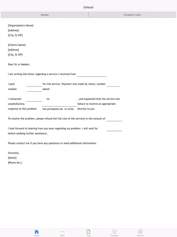 Complaint Letter iPad  Screenshots