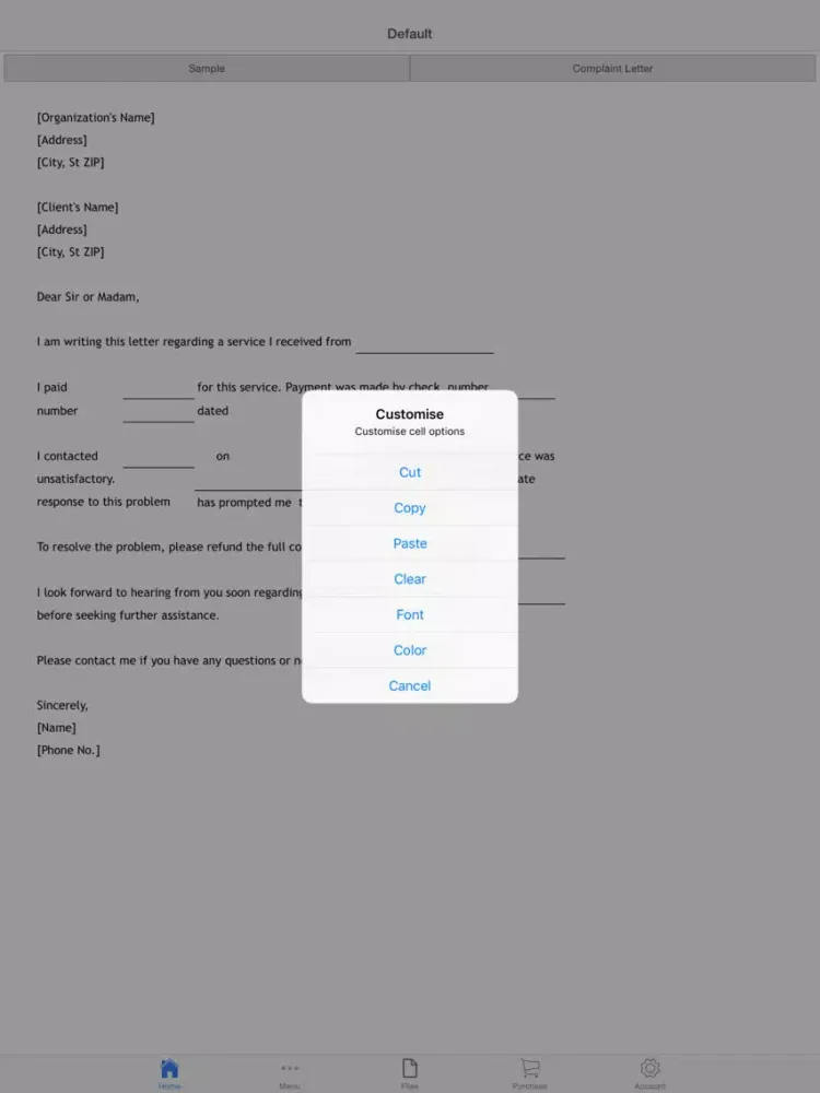 Complaint Letter iPad  Screenshots