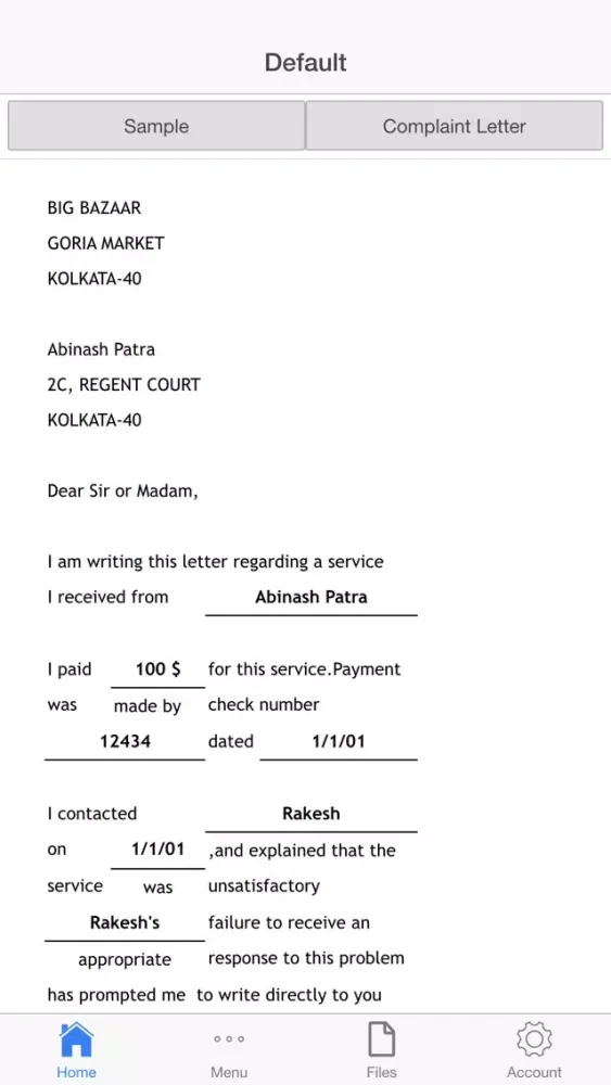 Complaint Letter Screenshots