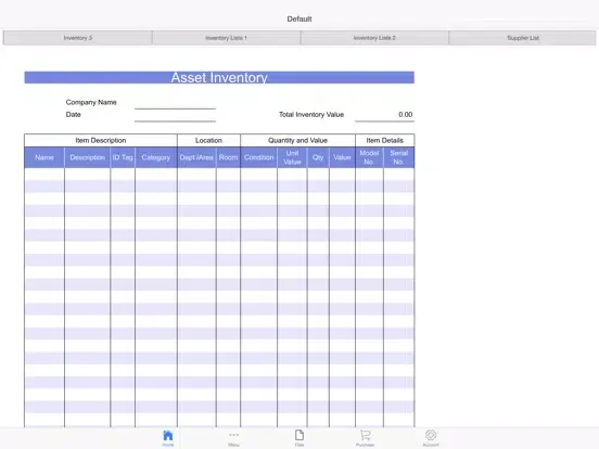 Ảnh chụp màn hình của Inventory Lists iPad 