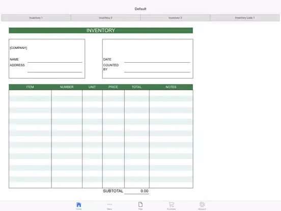 Ảnh chụp màn hình của Inventory Lists iPad 