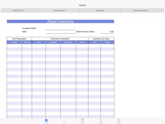Ảnh chụp màn hình của Inventory Lists iPad 