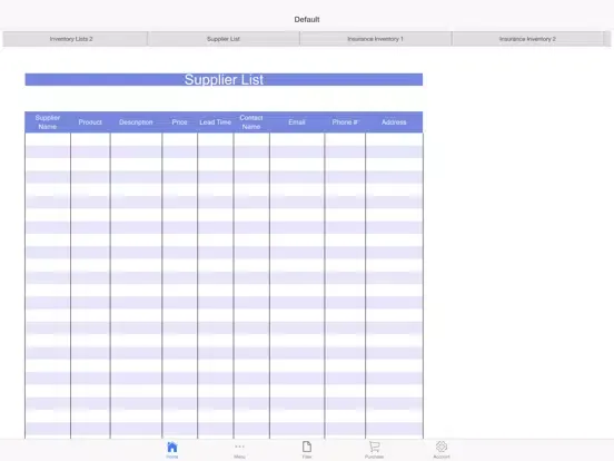 Ảnh chụp màn hình của Inventory Lists iPad 