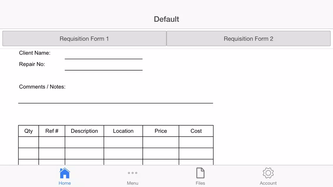 Captures d'écran de Requisition Form