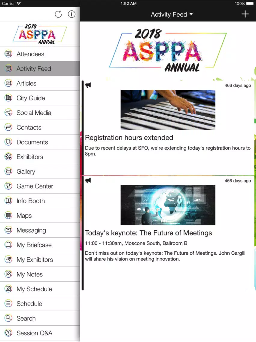 Capturas de tela do 2018 ASPPA Annual iPad 