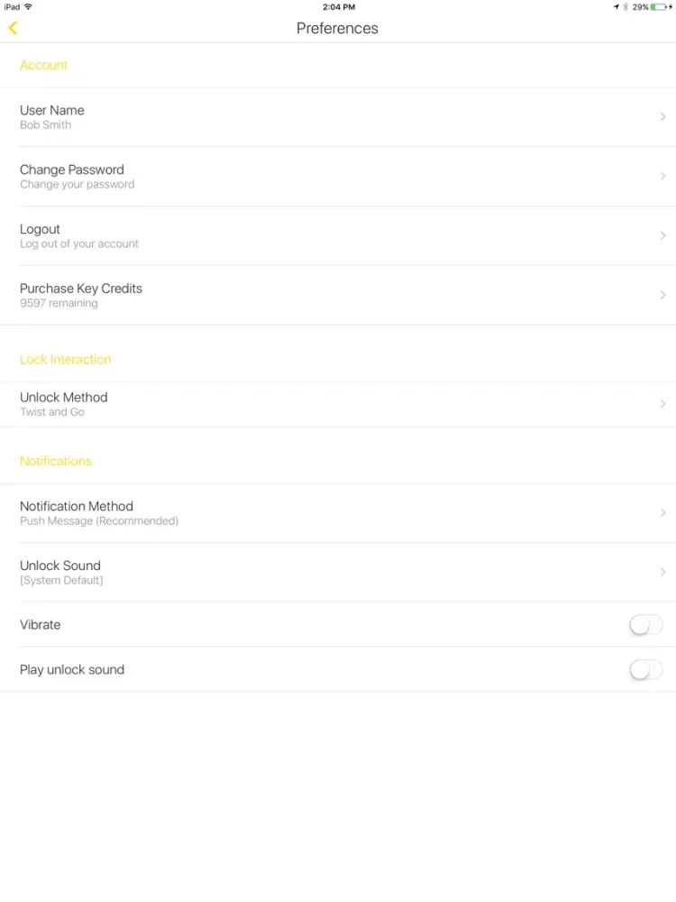 Ảnh chụp màn hình của Yale Assure iPad 
