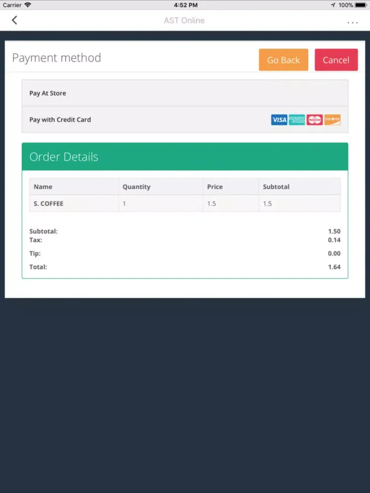 Ảnh chụp màn hình của AST Online iPad 