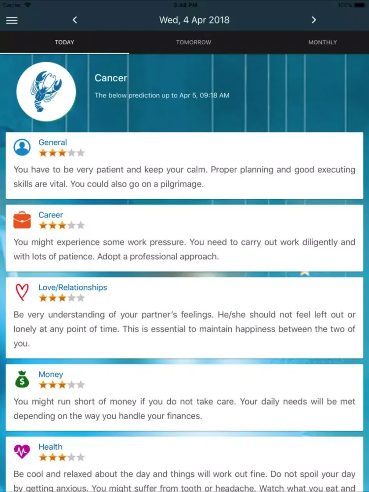 Cancer Horoscope iPad 应用截图