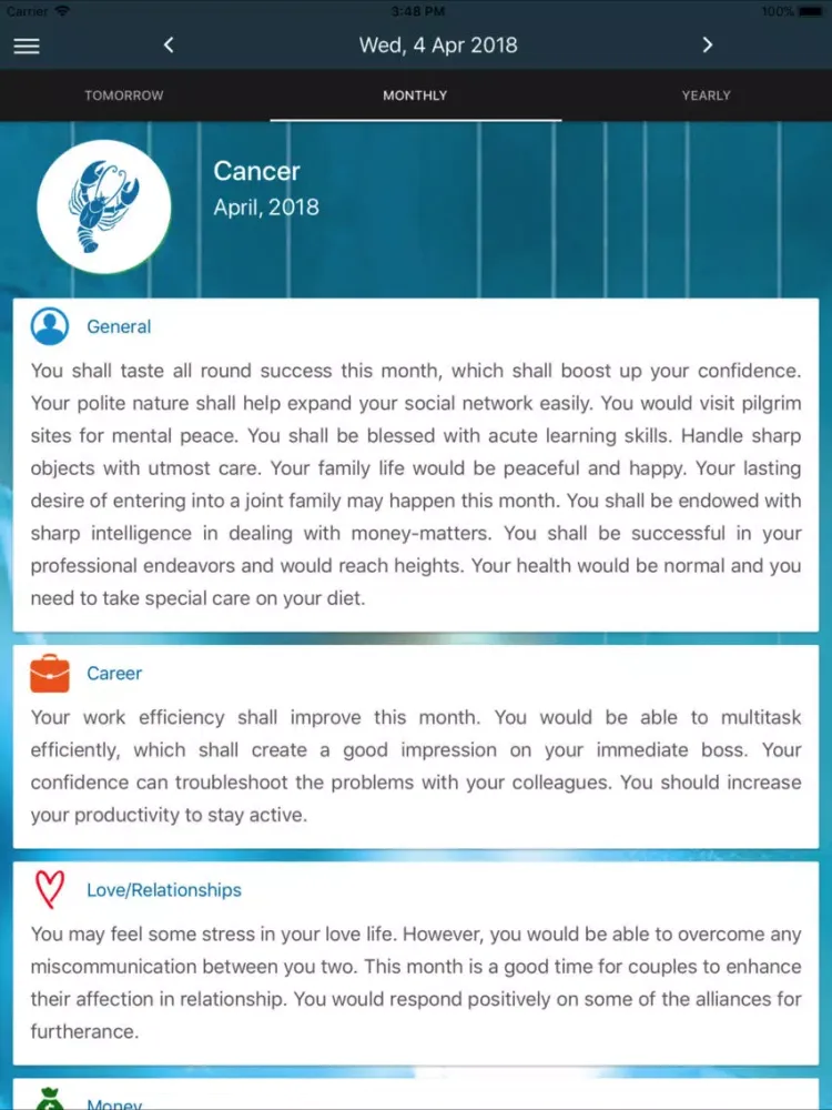 Cancer Horoscope iPad 应用截图