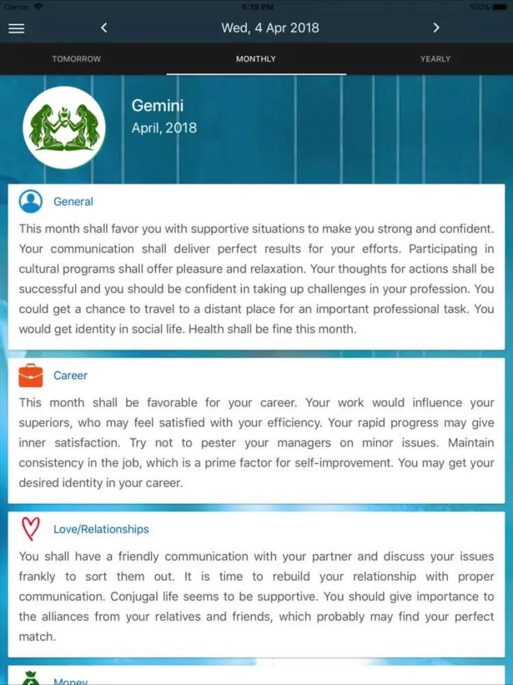 Gemini Horoscope iPad  स्क्रीनशॉट