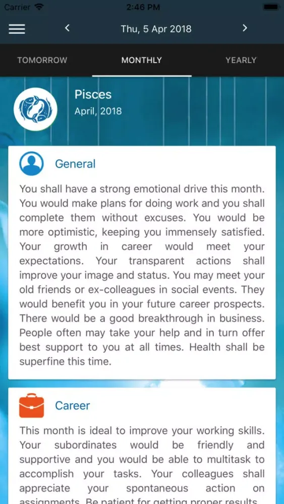 Captures d'écran de Pisces Horoscope