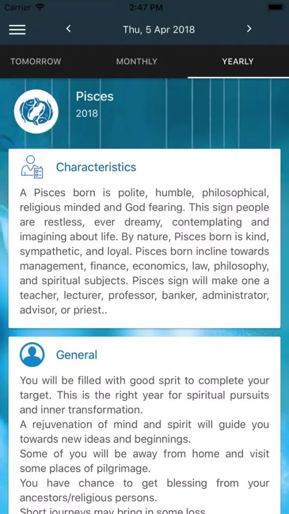 Captures d'écran de Pisces Horoscope