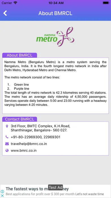 Capturas de tela do BMRCL Bengaluru Metro