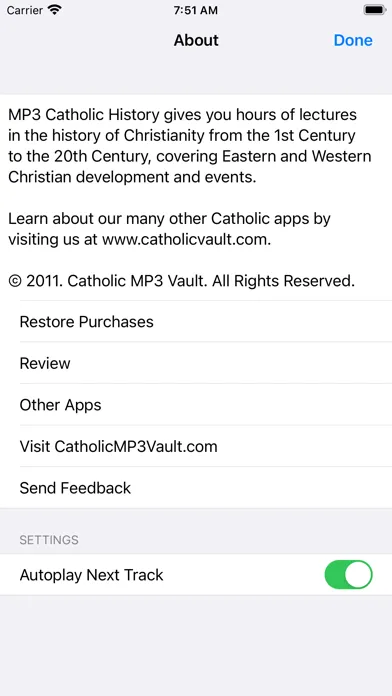 Zrzuty ekranu Audio Catholic History