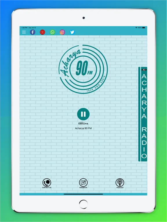 Ảnh chụp màn hình của Acharya 90 FM iPad 