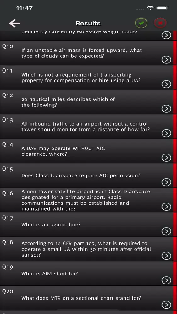 Capturas de tela do Remote Pilot Exam Drone FAA