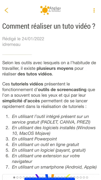 Captures d'écran de L'Atelier du Formateur