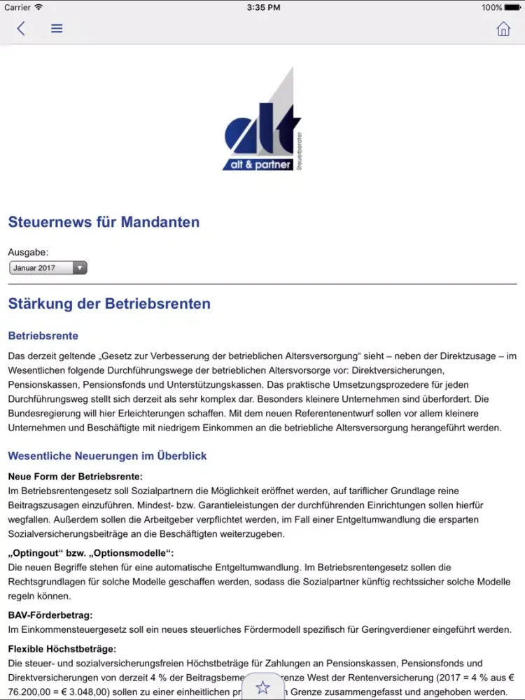 Alt & Partner - Steuerberatung iPad  Screenshots
