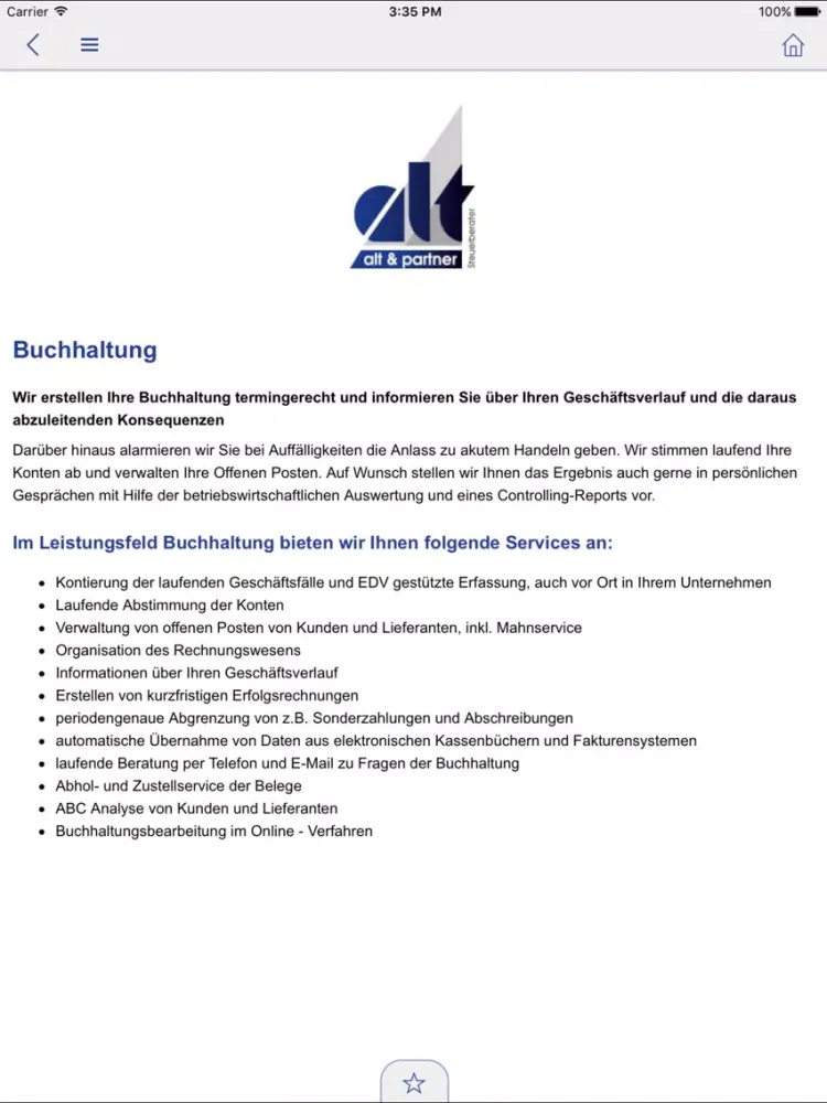 Alt & Partner - Steuerberatung iPad  Screenshots
