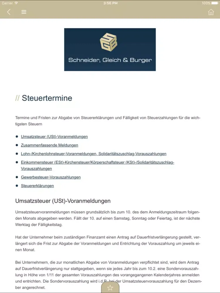 Schneider, Gleich & Burger iPad  스크린샷