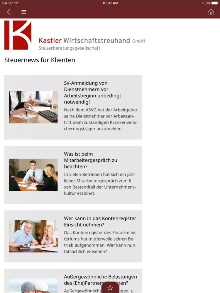 Ảnh chụp màn hình của Kastler Wirtschaftstreuhand iPad 