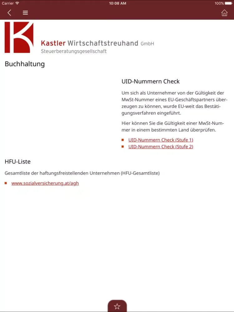 Ảnh chụp màn hình của Kastler Wirtschaftstreuhand iPad 