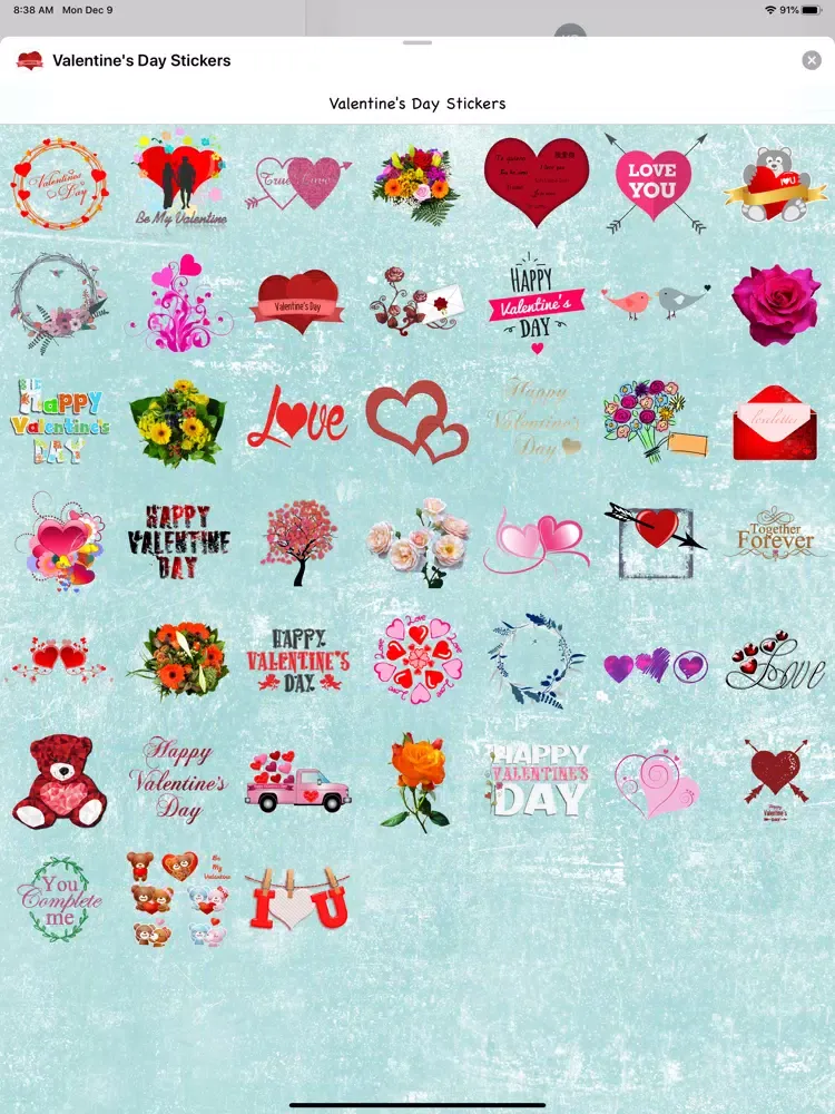 Tangkapan layar Valentines Sticker Collection iPad 