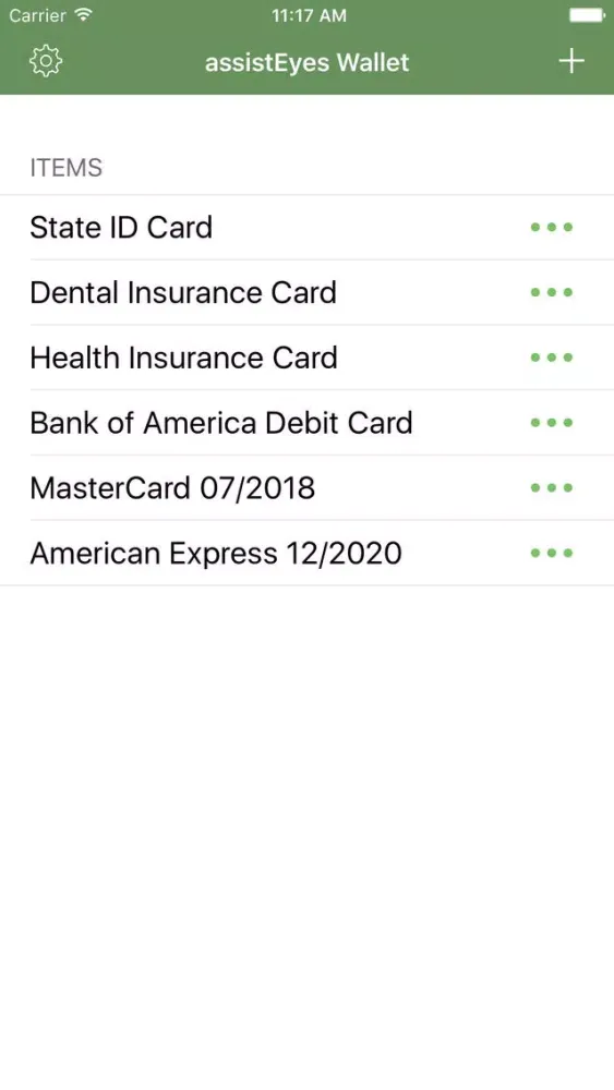 Capturas de tela do assistEyes Wallet - Secure Notes for the Blind
