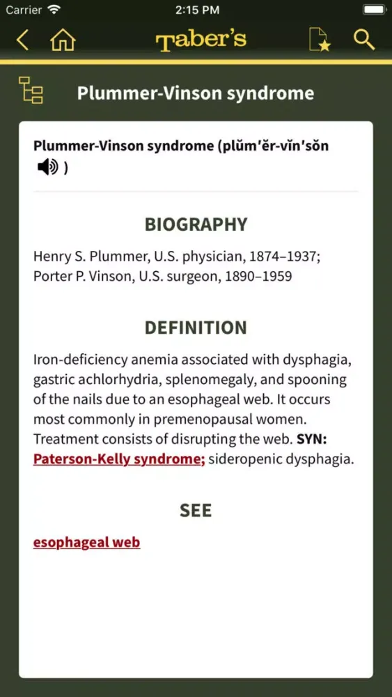 Capturas de tela do Taber's Medical Dictionary 23
