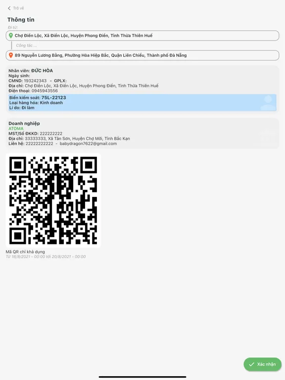 Скриншоты QRcode Xe thông hành iPad 