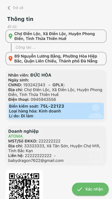 Скриншоты QRcode Xe thông hành